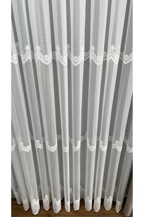Nakışlı Bamboo İşlemeli Güpürlü Her Odaya Uygun Tül Perde 1/3 Pileli