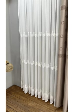 Nakışlı Bamboo İşlemeli Güpürlü Her Odaya Uygun Tül Perde 1/2,5 Orta Pileli