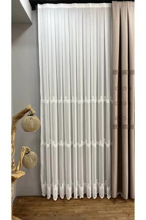 Nakışlı Bamboo İşlemeli Güpürlü Her Odaya Uygun Tül Perde 1/2,5 Orta Pileli