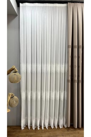 Nakışlı Bamboo İşlemeli Güpürlü Her Odaya Uygun Tül Perde 1/3 Pileli