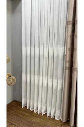 Nakışlı Bamboo İşlemeli Güpürlü Her Odaya Uygun Tül Perde 1/2,5 Orta Pileli