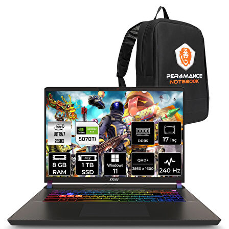 MSI Vector 17 HX AI Ultra 7 255HX 8GB 1TB SSD RTX5070Ti/12GB 140W 17" QHD+ 240Hz W11P Gaming