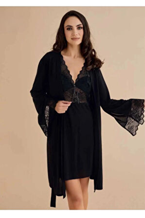 Kadın 4'lü Kutulu Takım Pamuklu  Sabahlık & Pijama Takımı & Gecelik