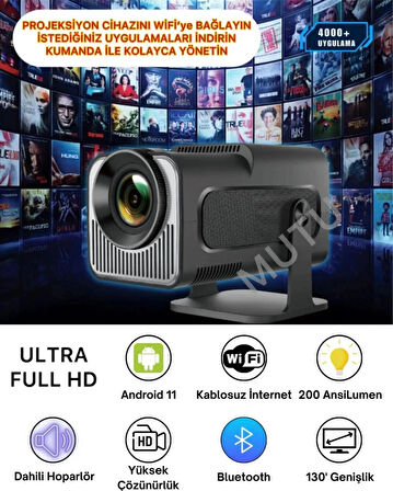 HY320 MİNİ ORİJİNAL HD Taşınabilir Projeksiyon Son Versiyon Android Wifi BT Akıllı Sinema Projektör