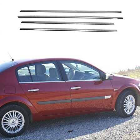 Renault Megane 2 Sedan 2004-2010 Krom Cam Çıtası 4 Kapı 4 Parça Paslanmaz Çelik