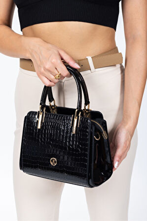 Siyah krokodil Kadın El ve Omuz Çantası - Şık Tasarım Günlük ve Özel Gün İçin