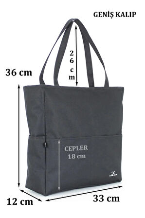 Case Club SPOR Siyah Bölmeli Ön 2 Cep Detaylı Kumaş Günlük Kadın Kol Ve Omuz Çantası 36*33*12 cm