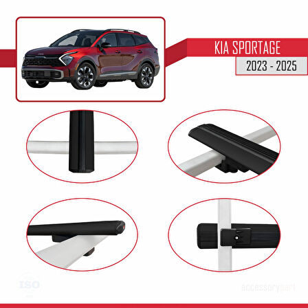 Kia Sportage 2023-2025 Arası ile Uyumlu BASIC Model Ara Atkı Tavan Barı Siyah 2 Adet
