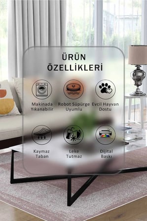 Yıkanabilir Kaymaz Taban Dijital Baskılı Halı ve Yolluk – Leke Tutmaz Salon & Mutfak Halısı
