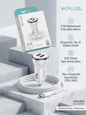  Kablo ile Birlikte PD Hızlı Araç Şarj Cihazı - PL-C15 - USB-A ve Type-C Çıkışlı - USB Type-C x Type-C Kablo