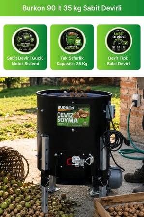 Burkon 90 Lt 35 Kg Sabit Devirli Ceviz Soyma Makinesi