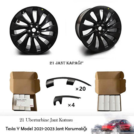 TecTic Tesla Y Modeli Jant Kapağı Koruyucu 2021-2023 İçin 21 İnç Jant Yama Uberurbine Mat Siyah