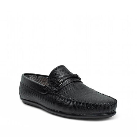 Mnc Cilt Deri Çizgili Bağcıksız Dikişli Rahat Taban Siyah Erkek Klasik Ayakkabı Tarz205