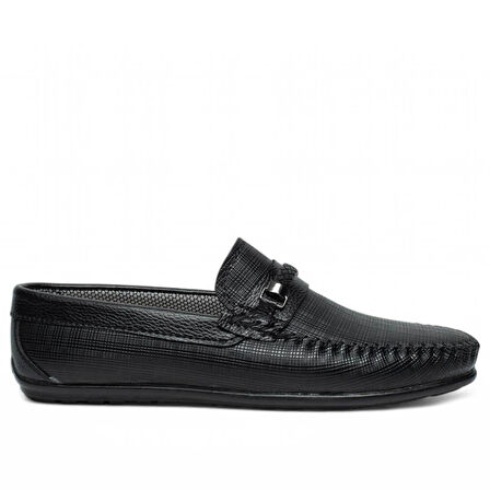 Mnc Cilt Deri Çizgili Bağcıksız Dikişli Rahat Taban Siyah Erkek Klasik Ayakkabı Tarz205