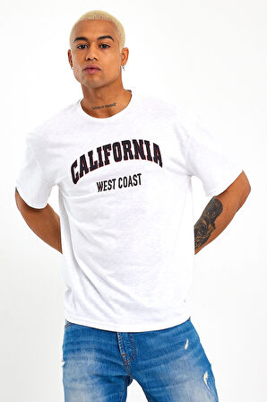 Süperlife Erkek Bisiklet Yaka Slim Fit Californıa  Baskılı  Tişort SPR21Y22