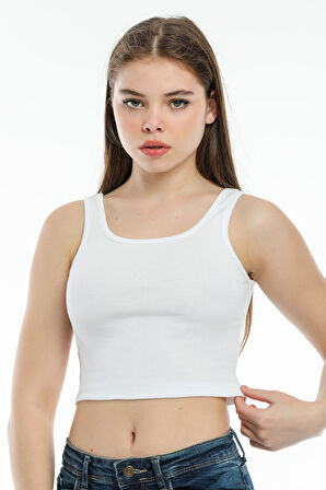 Süperlife Kadın Crop Örme Slim Fit  Atlet-Tişort  SPR21Y12