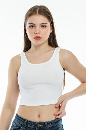 Süperlife Kadın Crop Örme Slim Fit  Atlet-Tişort  SPR21Y12