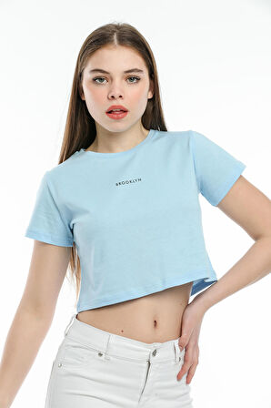 SPR21Y14 Crop Örme Brookyn Baskılı T-Shirt