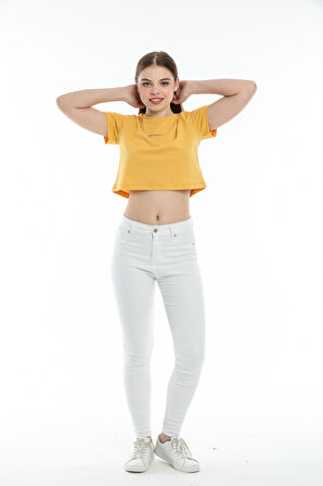 SPR21Y14 Crop Örme Brookyn Baskılı T-Shirt