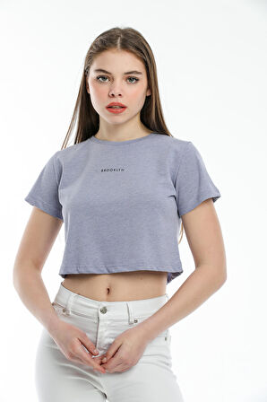 SPR21Y14 Crop Örme Brookyn Baskılı T-Shirt
