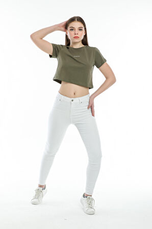 SPR21Y14 Crop Örme Brookyn Baskılı T-Shirt