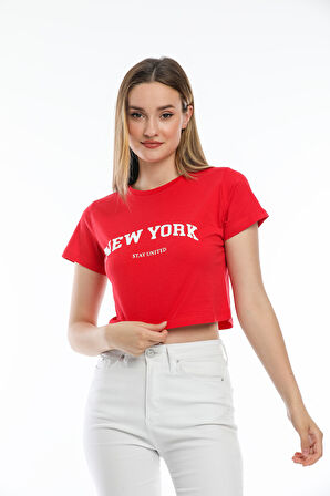 Süperlife Kadın Newyork Baskılı  Slim Fit  Tişort  SPR21Y15