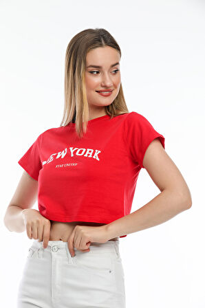 Süperlife Kadın Newyork Baskılı  Slim Fit  Tişort  SPR21Y15