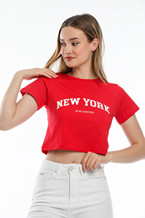Süperlife Kadın Newyork Baskılı  Slim Fit  Tişort  SPR21Y15