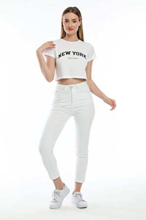 Süperlife Kadın Newyork Baskılı  Slim Fit  Tişort  SPR21Y15