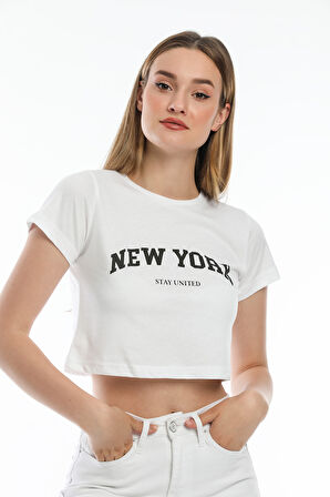 Süperlife Kadın Newyork Baskılı  Slim Fit  Tişort  SPR21Y15