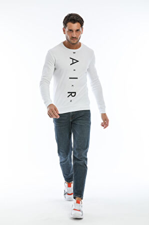Süperlife Erkek Bisiklet Yaka Slim fit AR Baskılı İnce Sweatshirt SPR22sw101