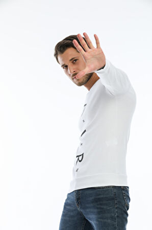 Süperlife Erkek Bisiklet Yaka Slim fit AR Baskılı İnce Sweatshirt SPR22sw101