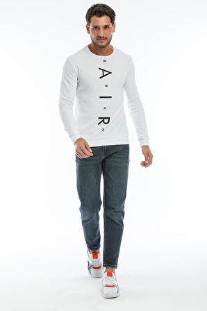 Süperlife Erkek Bisiklet Yaka Slim fit AR Baskılı İnce Sweatshirt SPR22sw101