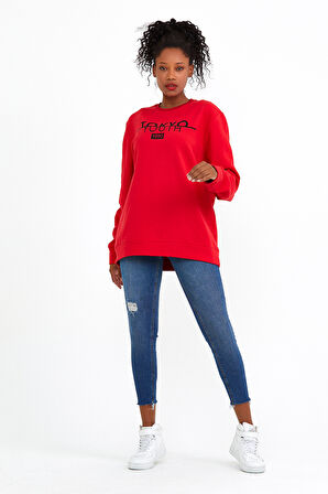 Süperlife Kadın Bisiklet Yaka Regular Fit Tokya Baskılı İnce Sweatshirt SPR22SWK134