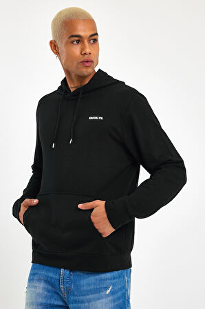 Süperlife Kapşonlu Uzun Kollu Baskılı Dar Kalıp İnce Erkek Sweatshirt SPR 2019K61