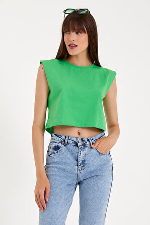 SPR22TSK128 Kadın Kolsuz Crop Tshırt