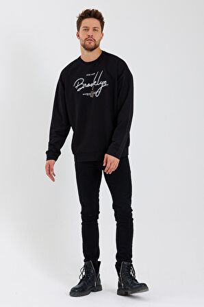 spr23sw331 Bisiklet Yaka Ön El Yazılı Brooklyn Sweat