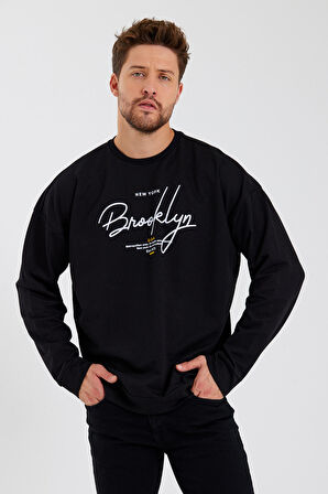 spr23sw331 Bisiklet Yaka Ön El Yazılı Brooklyn Sweat