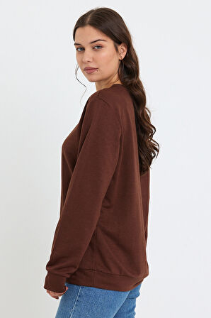 Süperlife Kadın Bisiklet Yaka Oversize Fit Brooklyn Baskılı İnce Sweatshirt SPR23SWK330