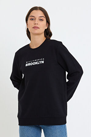 Süperlife Kadın Bisiklet Yaka Oversize Fit Brooklyn Baskılı İnce Sweatshirt SPR23SWK330