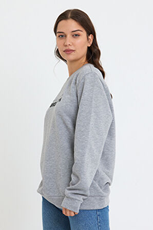 Süperlife Kadın Bisiklet Yaka Oversize Fit Brooklyn Baskılı İnce Sweatshirt SPR23SWK330