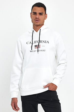 Süperlife Erkek Rahat Kalıp İçi Polarlı 3 iplik Kanguru Amerikan Baskılı Cepli Swetashırt Spr24sw01