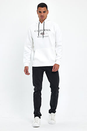 Süperlife Erkek Rahat Kalıp İçi Polarlı 3 iplik Kanguru Amerikan Baskılı Cepli Swetashırt Spr24sw01