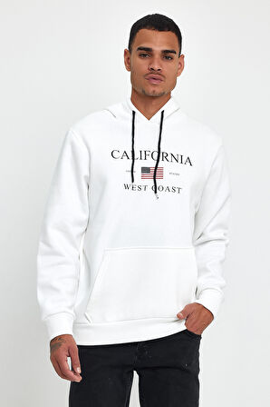 Süperlife Erkek Rahat Kalıp İçi Polarlı 3 iplik Kanguru Amerikan Baskılı Cepli Swetashırt Spr24sw01