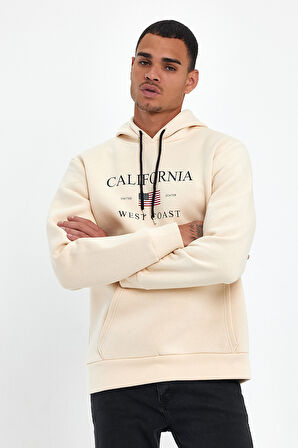 Süperlife Erkek Rahat Kalıp İçi Polarlı 3 iplik Kanguru Amerikan Baskılı Cepli Swetashırt Spr24sw01