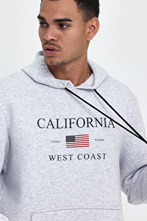 Süperlife Erkek Rahat Kalıp İçi Polarlı 3 iplik Kanguru Amerikan Baskılı Cepli Swetashırt Spr24sw01