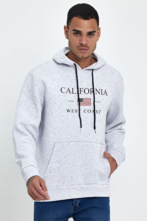 Süperlife Erkek Rahat Kalıp İçi Polarlı 3 iplik Kanguru Amerikan Baskılı Cepli Swetashırt Spr24sw01