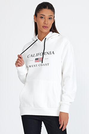 Süperlife Kadın Kapşonlu Rahat Kalıp İçi Polarlı 3 iplik Kanguru Cepli Amerikan Baskılı Swetashırt spr24swk01