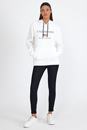 Süperlife Kadın Kapşonlu Rahat Kalıp İçi Polarlı 3 iplik Kanguru Cepli Amerikan Baskılı Swetashırt spr24swk01