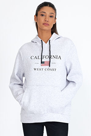 Süperlife Kadın Kapşonlu Rahat Kalıp İçi Polarlı 3 iplik Kanguru Cepli Amerikan Baskılı Swetashırt spr24swk01